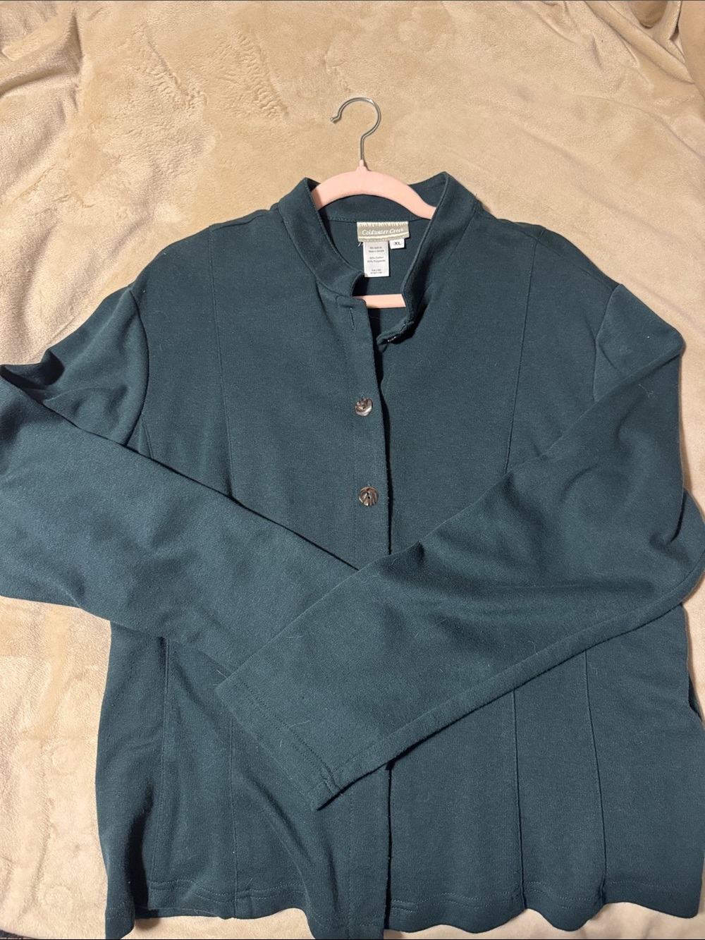 Coldwater Creek Dark Green Crewneck Button Cardigan